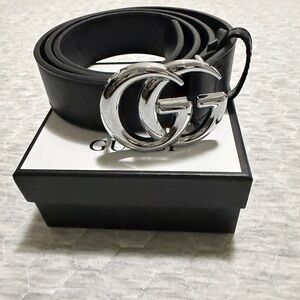 Black Leather Belt with Silver Buckle